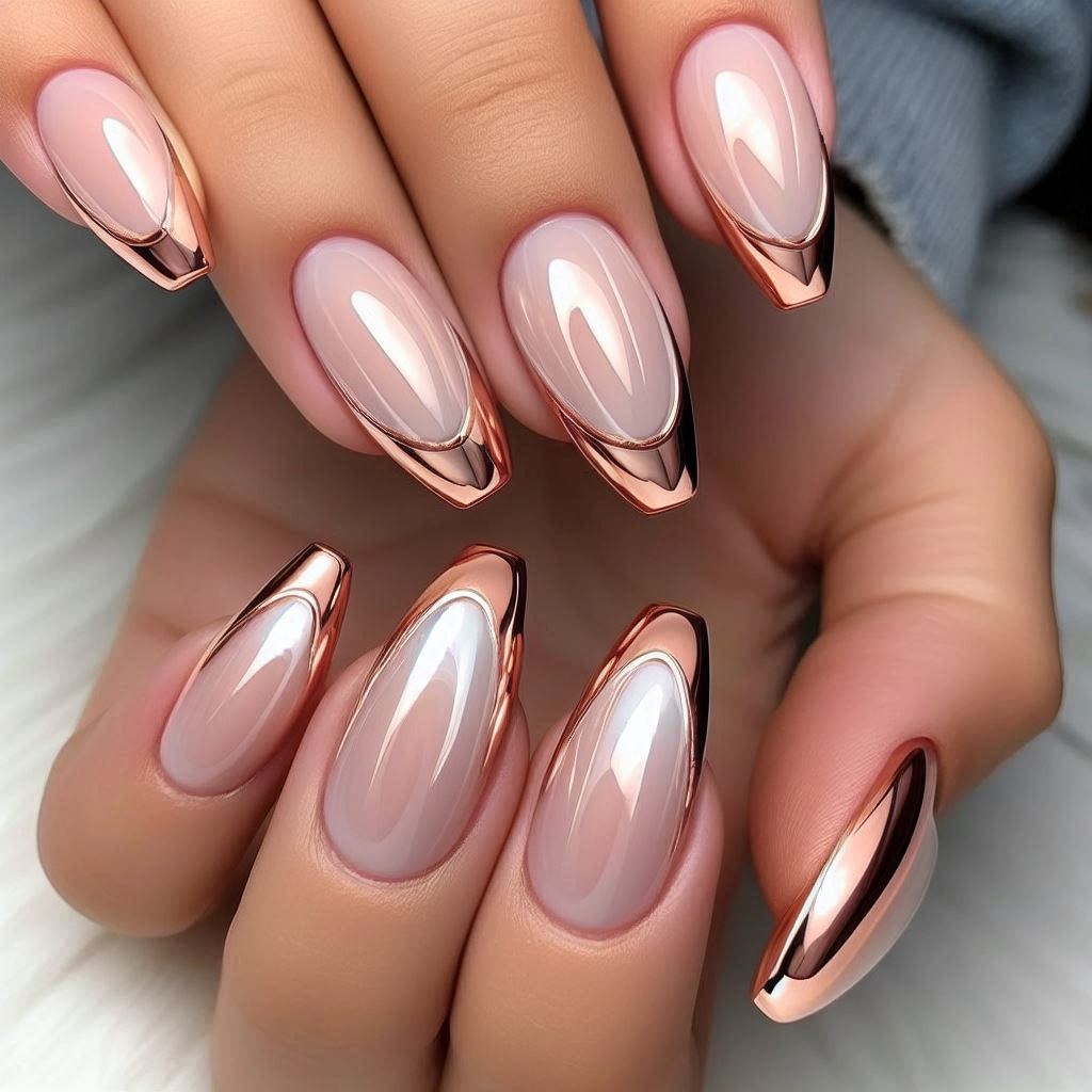 Rose Gold & Pearl French Tips