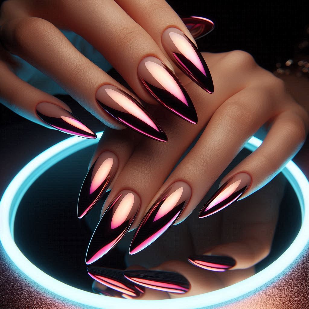 Dark Red Chrome French Tips