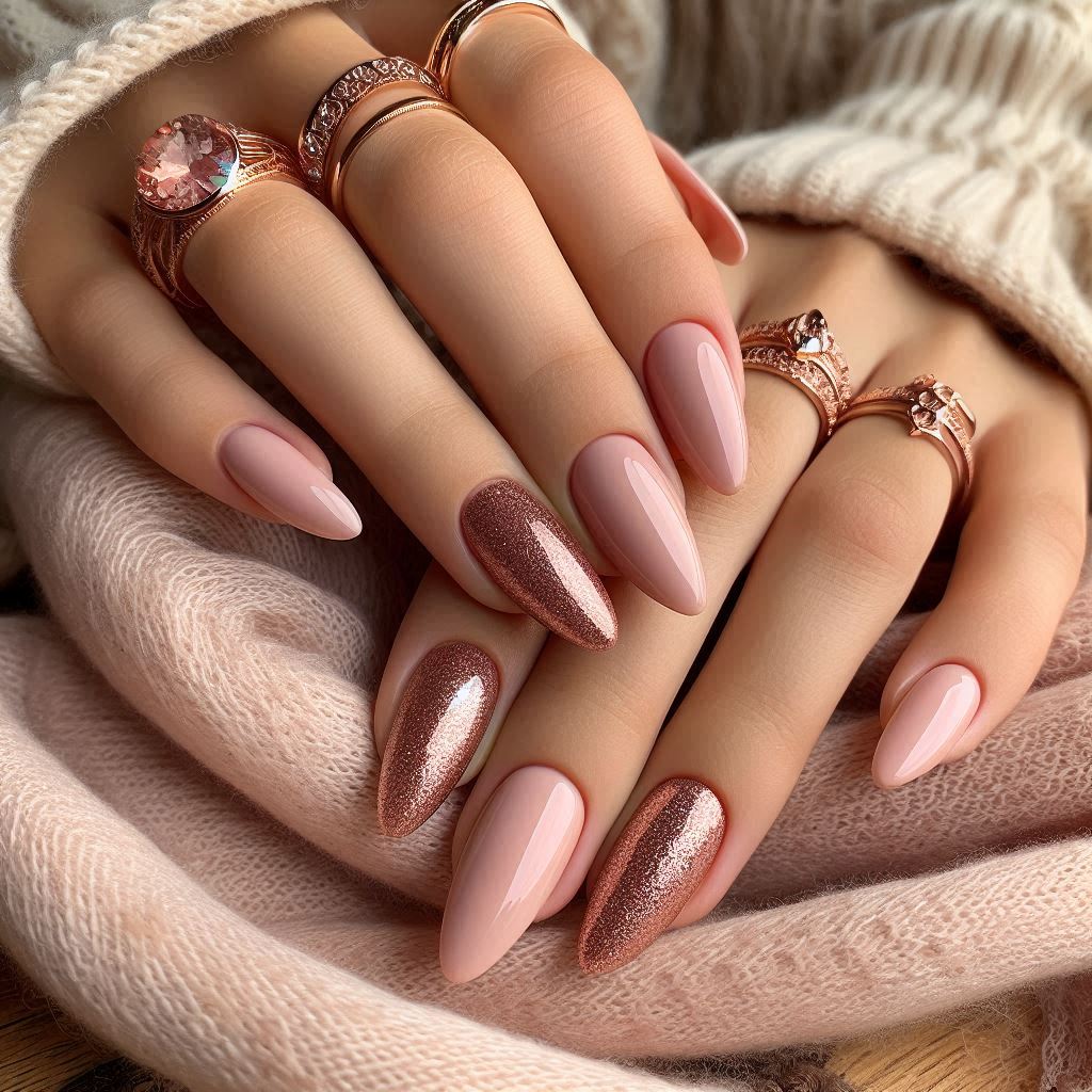Rose Gold Glitter French Tip Nails
