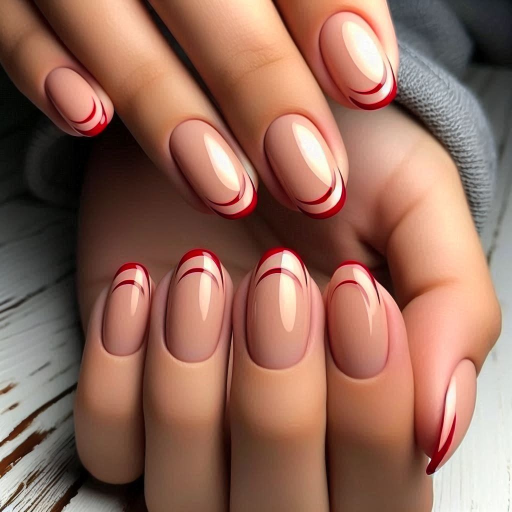 Red Tips with Nude Half-Moon