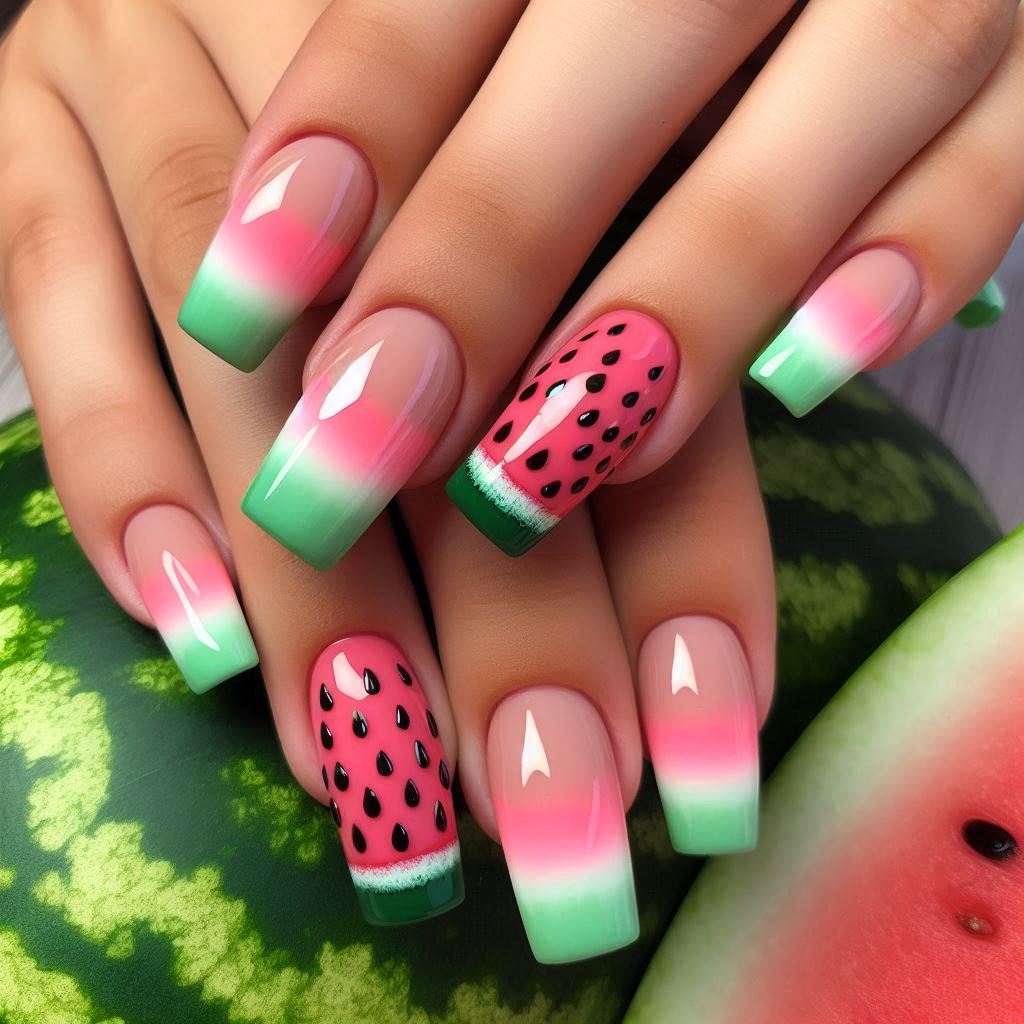 Watermelon Vibe French Tips