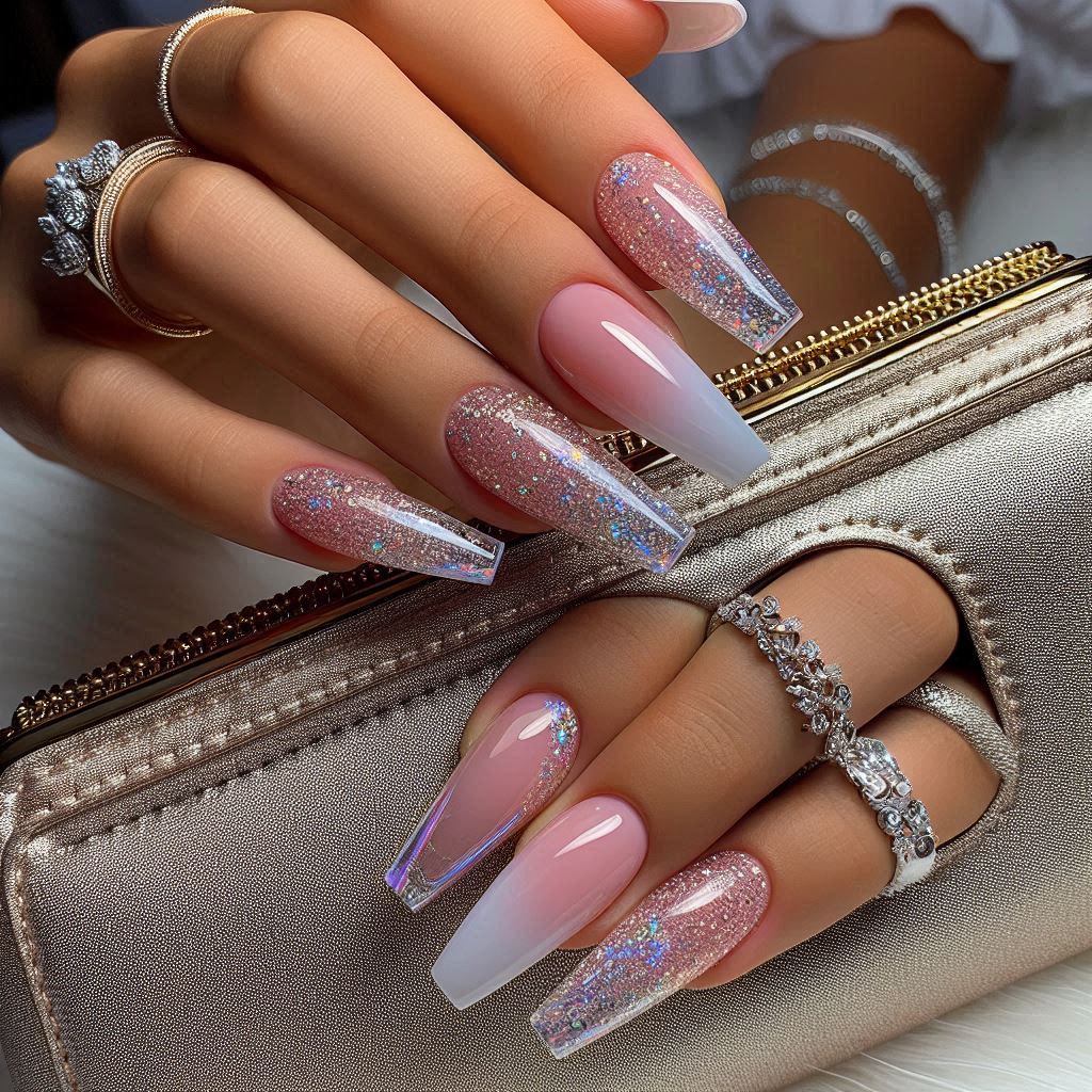 Acrylic Glitter French Tip Nails