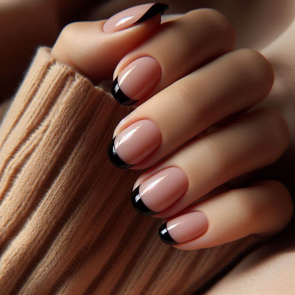 Classic Black French Tip on Nude Base
