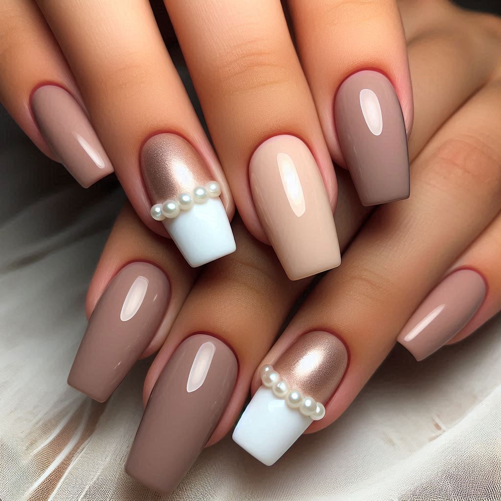 Matte & Pearl Contrast French Tips