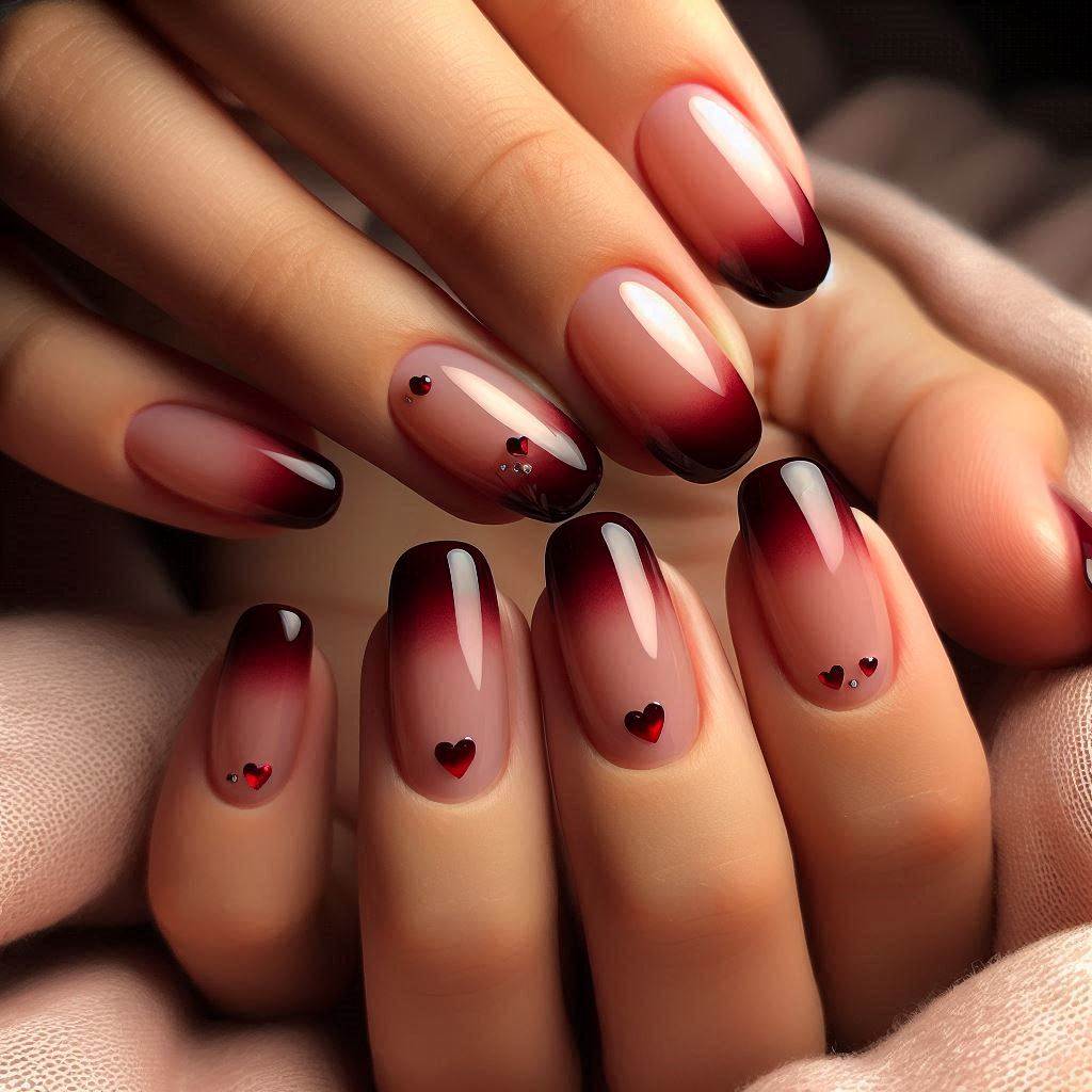 Dark Red Tips with Tiny Heart Details