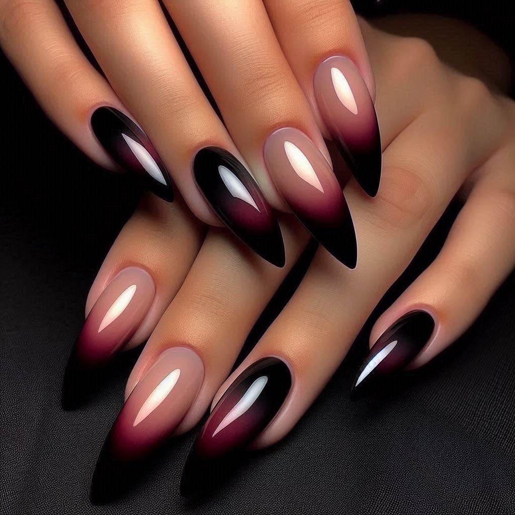 Black and Dark Red Ombre French Tips