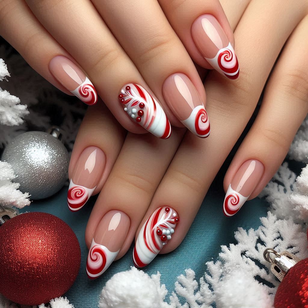 Candy Cane Swirl French Tips