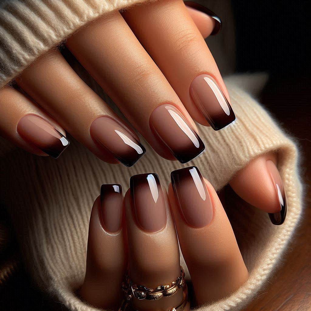 Glossy Espresso Tips on Nude Base