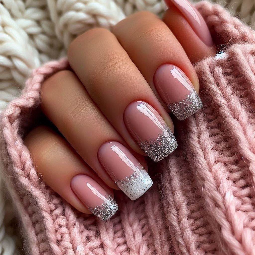 Glitter French Tip Nails Short and Sweet