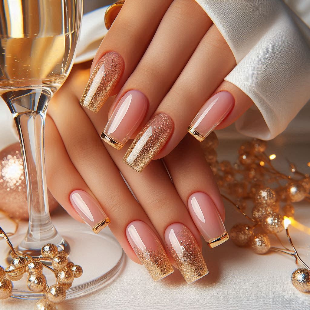 Square Glitter French Tip Nails