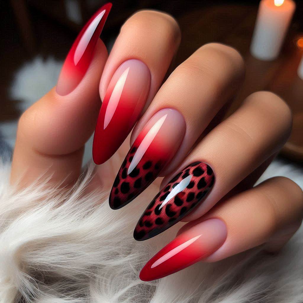 Red Ombre Cheetah Tips