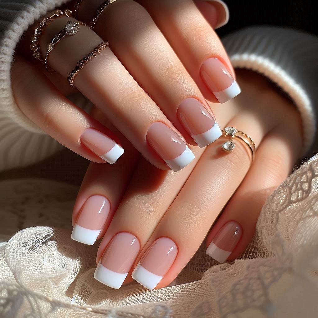 Short Square French Tip Nails