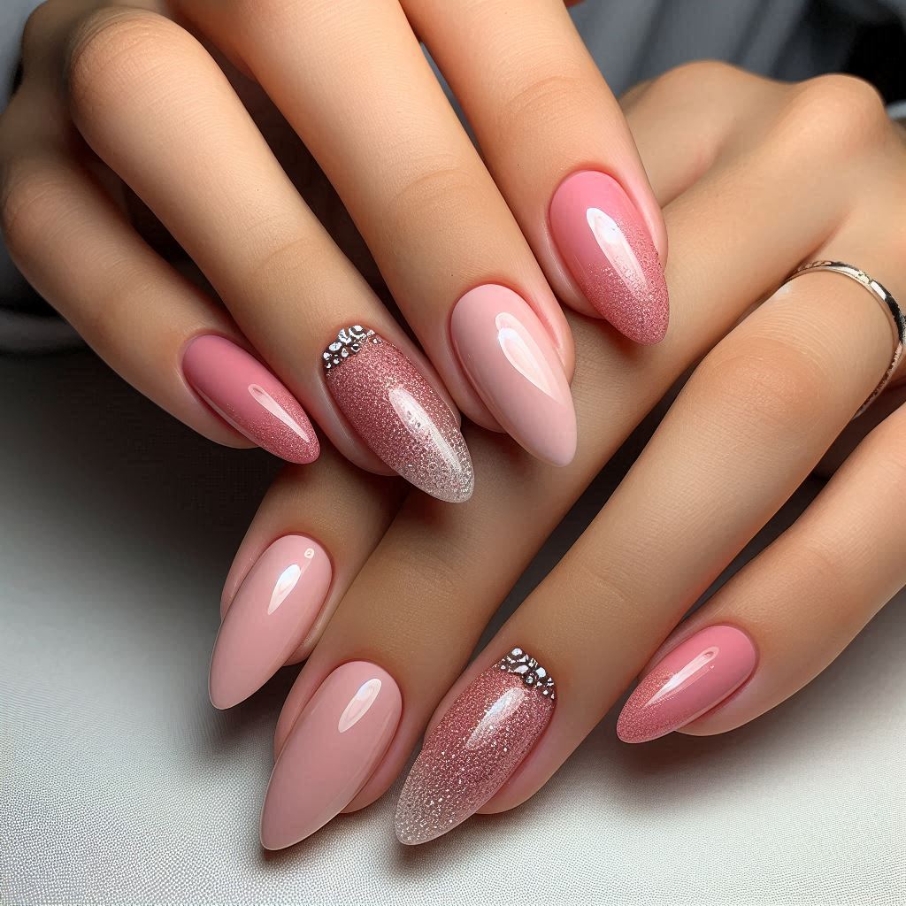 Pink Base with Silver Glitter Tips