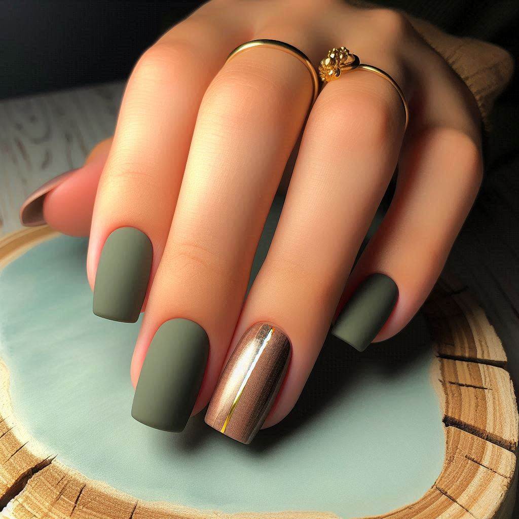 Muted Olive Green Nails