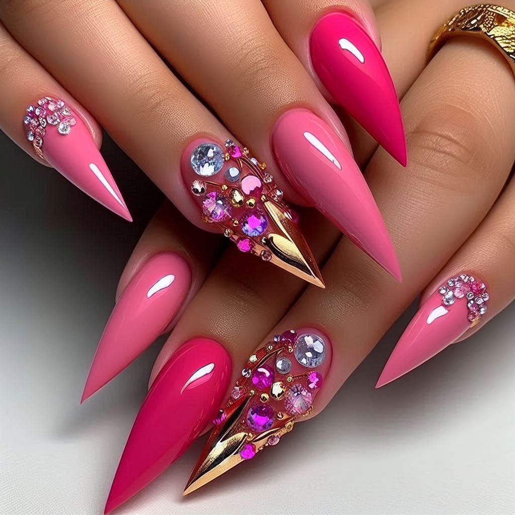 Baddie Style Short Nails with Crystal Power