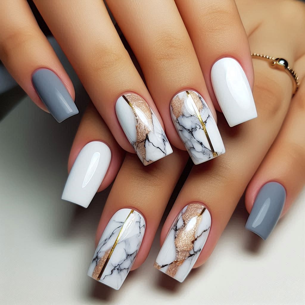 Marble Accent Nails