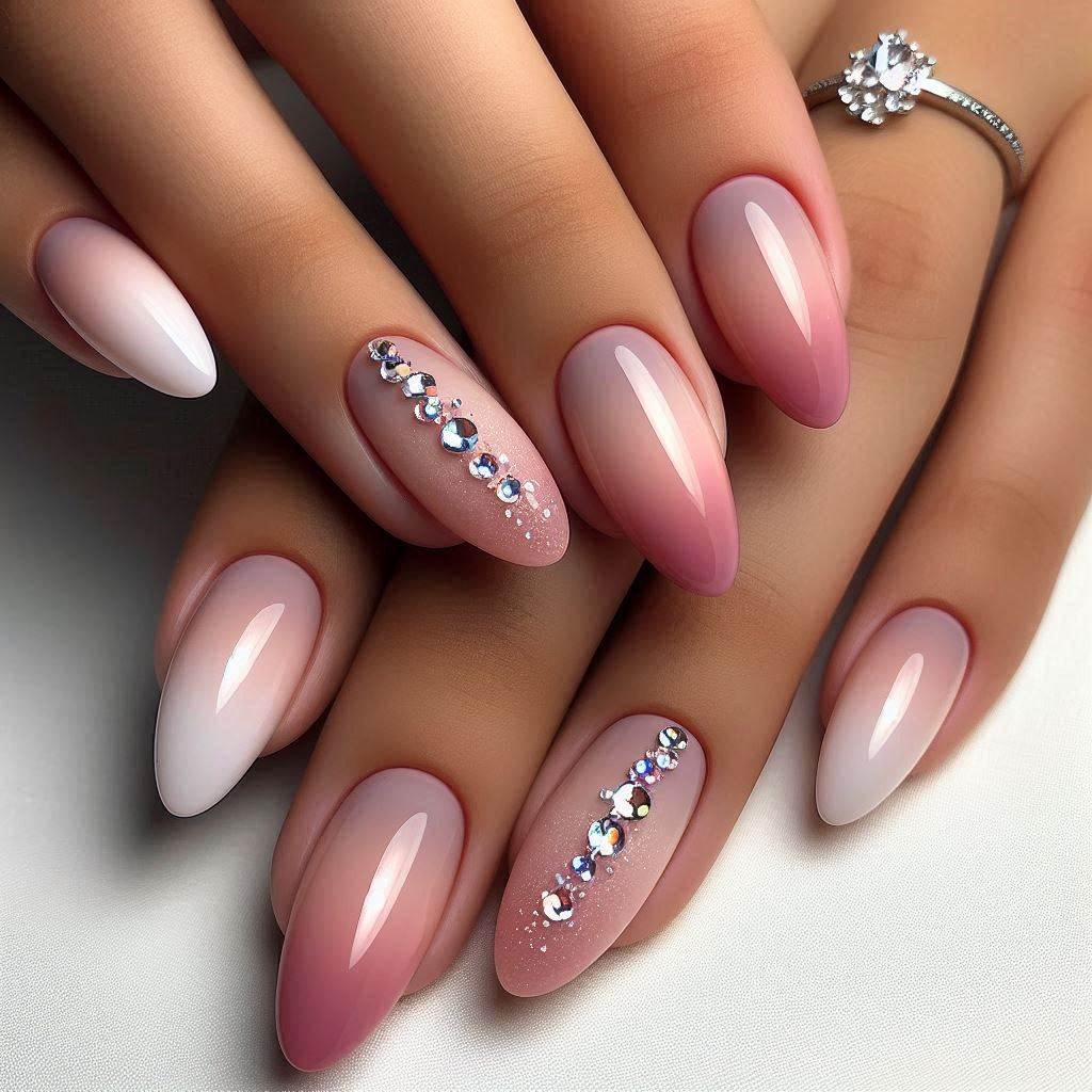 Ombre Nude Nails with Rhinestone Accent