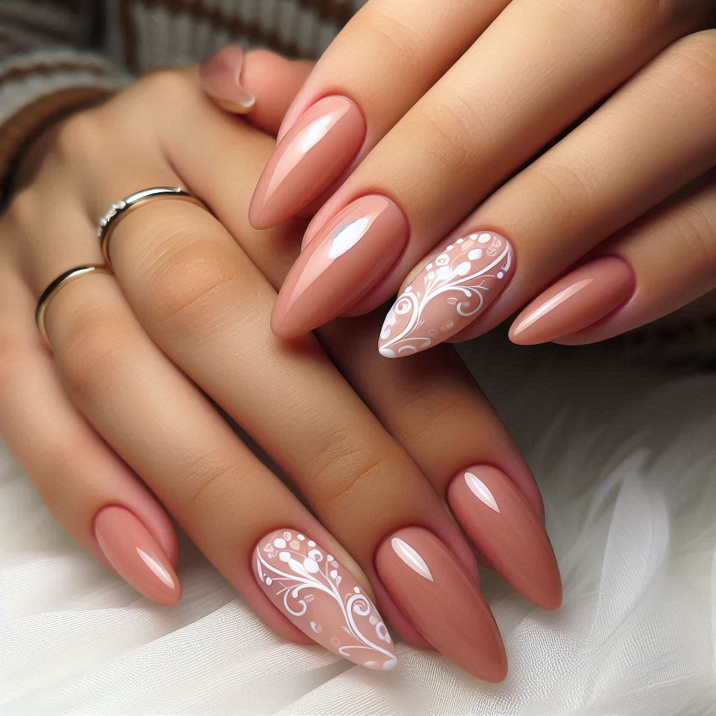 Peachy Nude with White Swirls