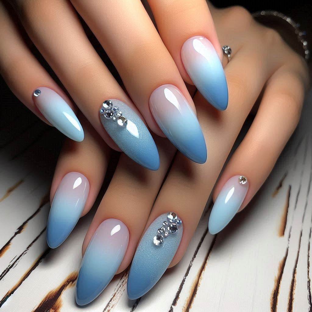 Blue Acrylic Nails with Sparkly Flair
