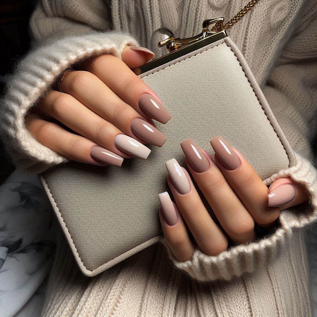 Short Acrylic Nails with Neutral Ombre