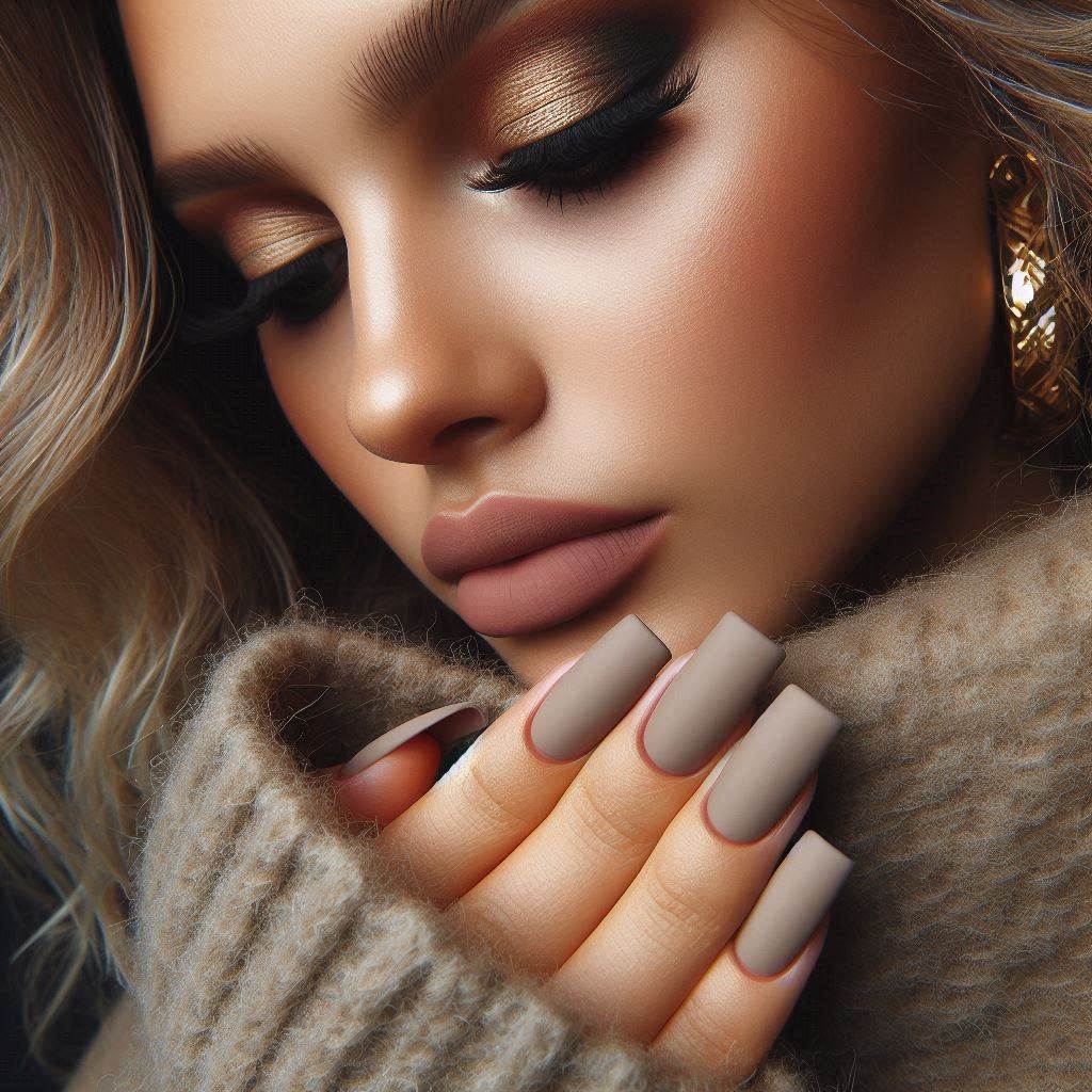 Soft Beige Short Nails with Matte Finish