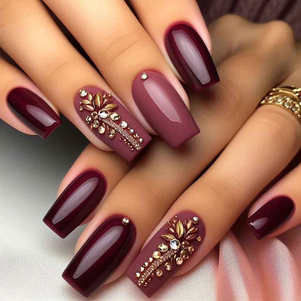 Deep Burgundy with Gold Bling