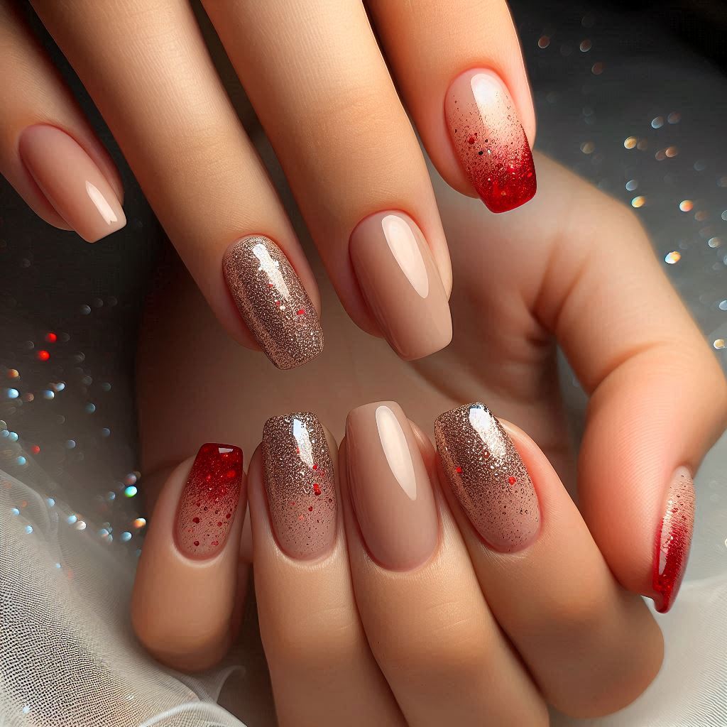 Red Gradient Glitter Tips