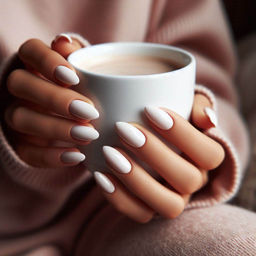Milky White Almond Nails