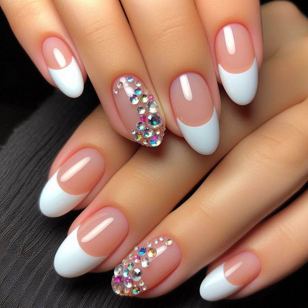 French Tip with Twinkling Rhinestones