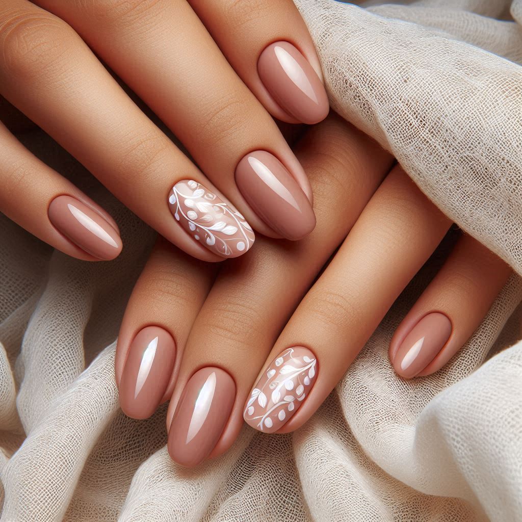 Short Nails with White Swirl Art