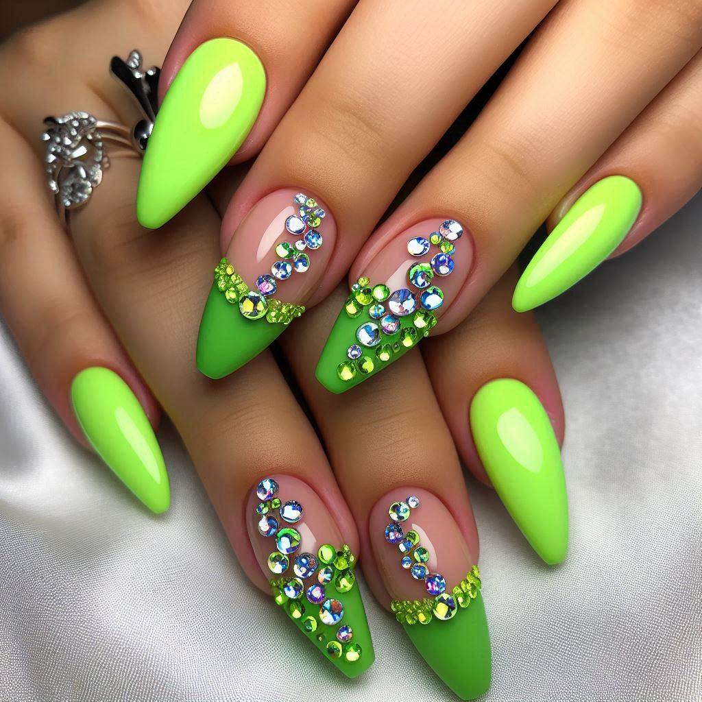 Duck-Shaped Short Nails with Flashy Gems