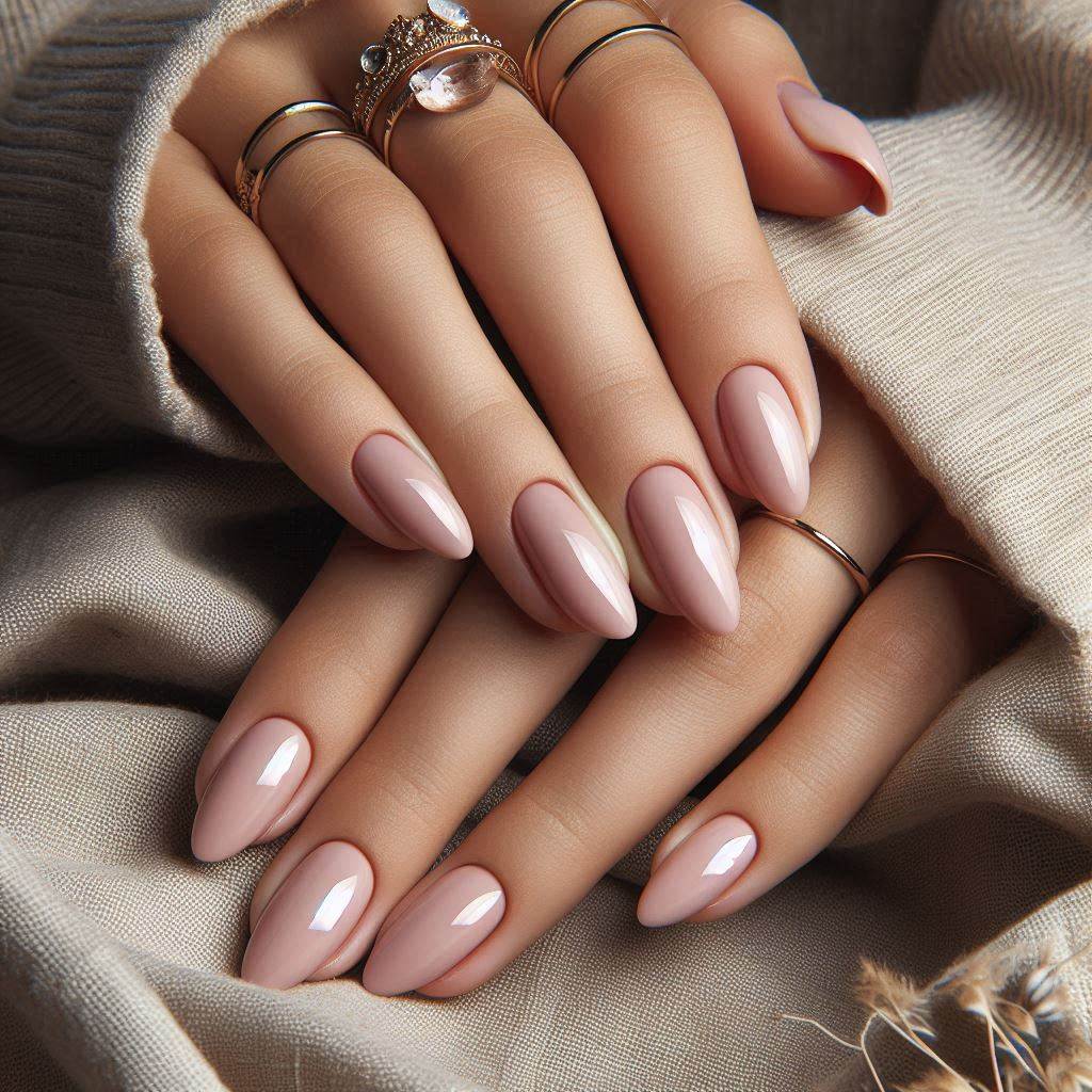 Short Almond Acrylic Nails in Sheer Blush